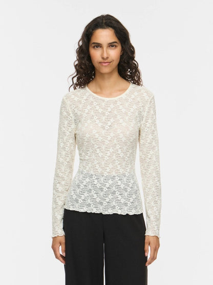 Vila Bluse VIFAY O-NECK L/S TOP - NOOS in der Farbe Egret