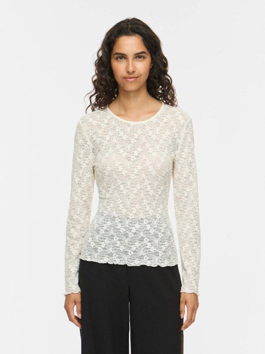 Vila Bluse VIFAY O-NECK L/S TOP - NOOS in der Farbe Egret