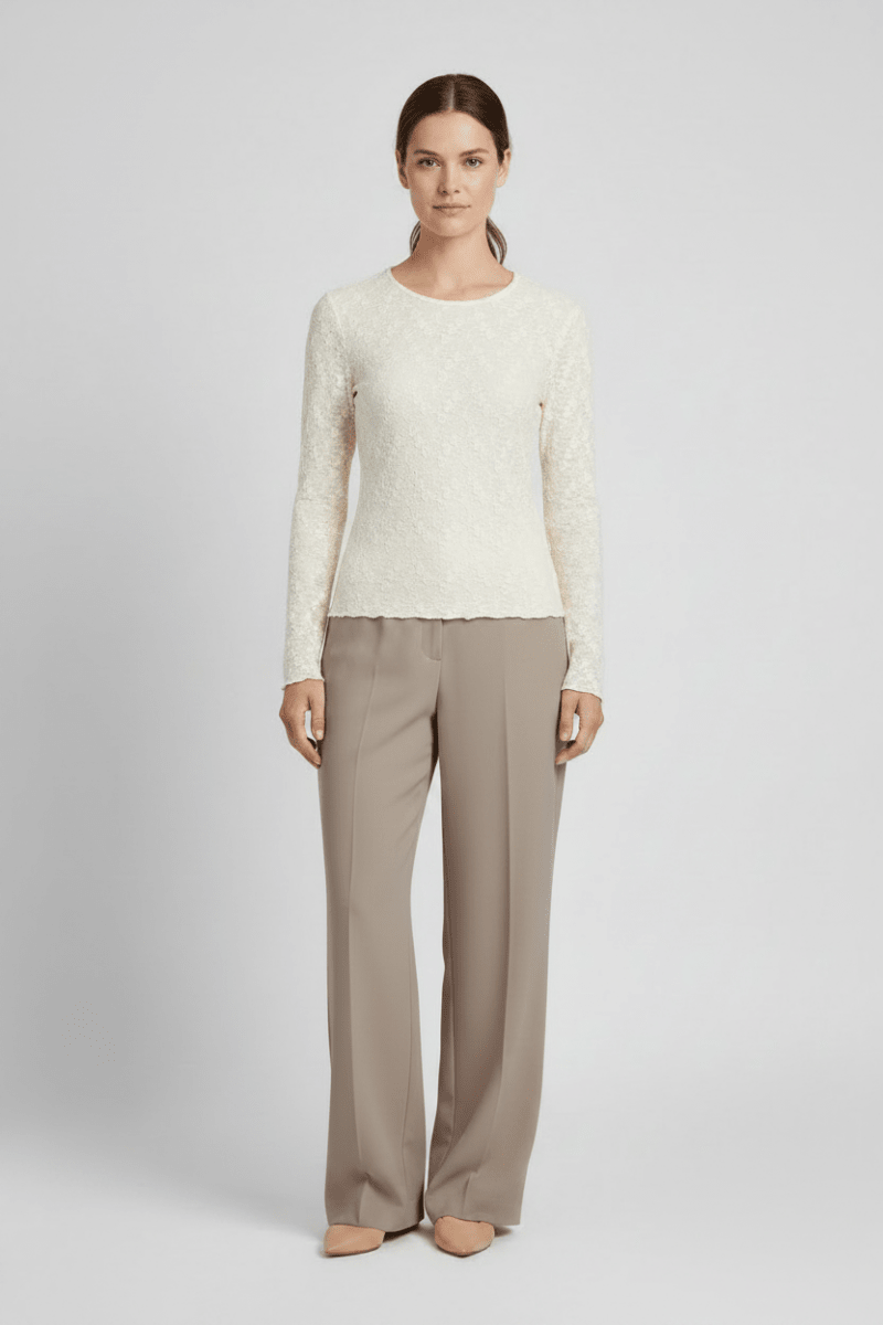 Vila Bluse VIFAY O-NECK L/S TOP - NOOS in der Farbe Egret