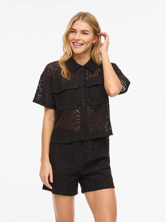 Vila Damen Shirt Vimerinda 2 4 Shirt Vol 2 - Black Beauty