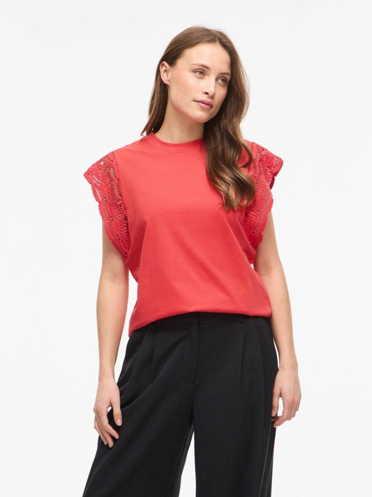 Vila Damen Top Vimandala O - Neck S L Top - Hibiscus