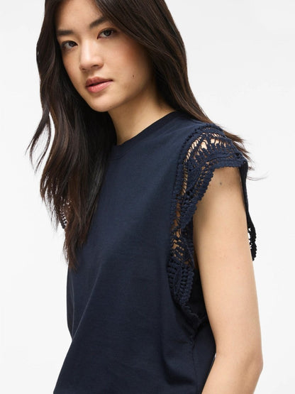 Vila Damen Top Vimandala O - Neck S L Top - Navy Blazer