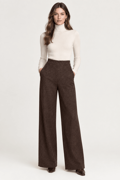 Vila Hose High-Waist Weite Coffee Bean Melange