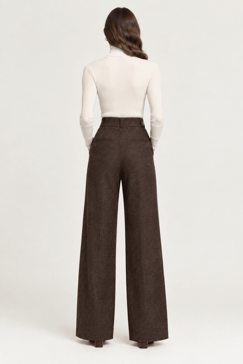 Vila Hose High-Waist Weite Coffee Bean Melange