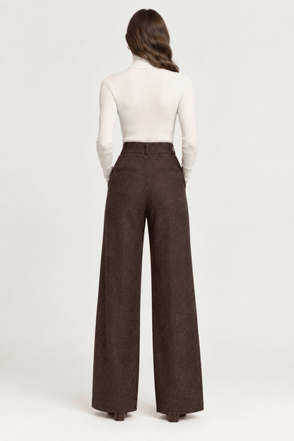 Vila Hose High-Waist Weite Coffee Bean Melange