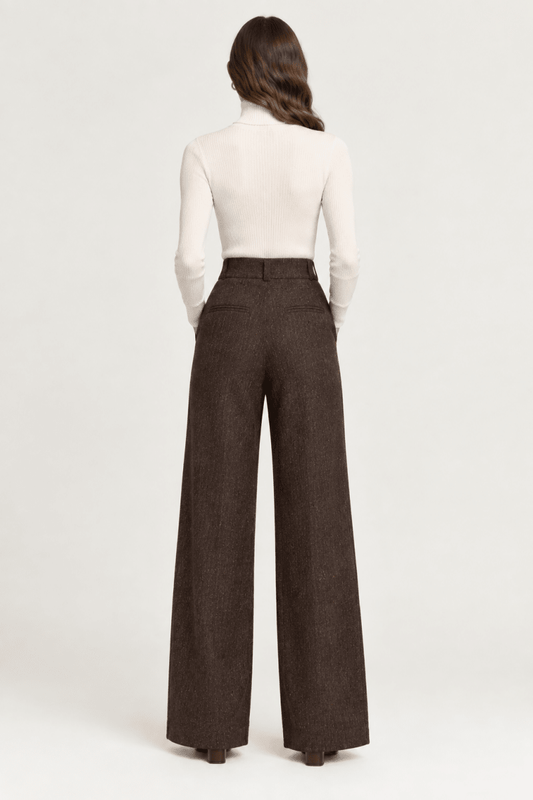 Vila Hose High-Waist Weite Coffee Bean Melange