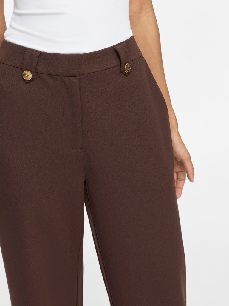 Vila Hose High-Waist Weite Knopfverschluss Coffee Bean Gold Button