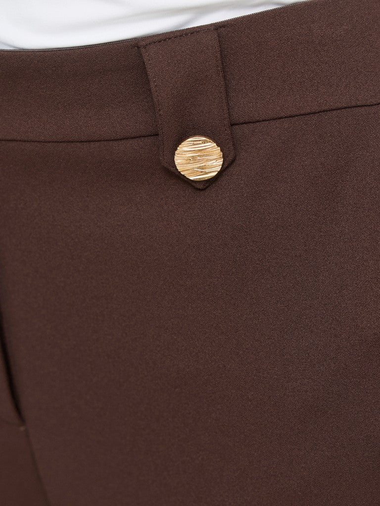 Vila Hose High-Waist Weite Knopfverschluss Coffee Bean Gold Button
