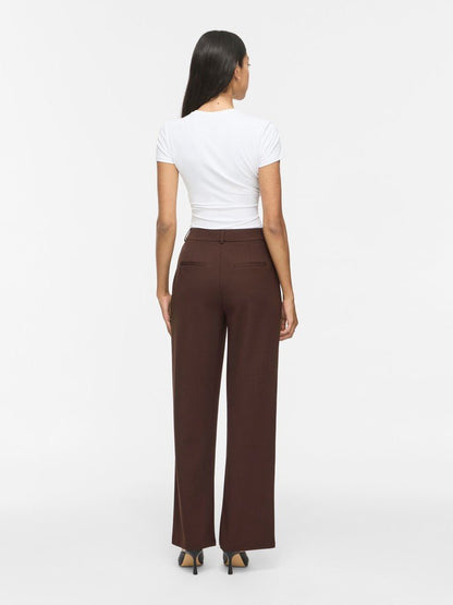 Vila Hose High-Waist Weite Knopfverschluss Coffee Bean Gold Button