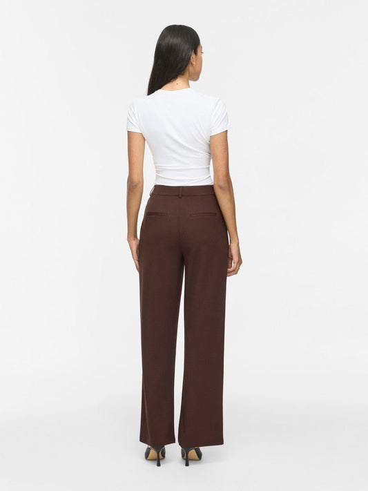 Vila Hose High-Waist Weite Knopfverschluss Coffee Bean Gold Button