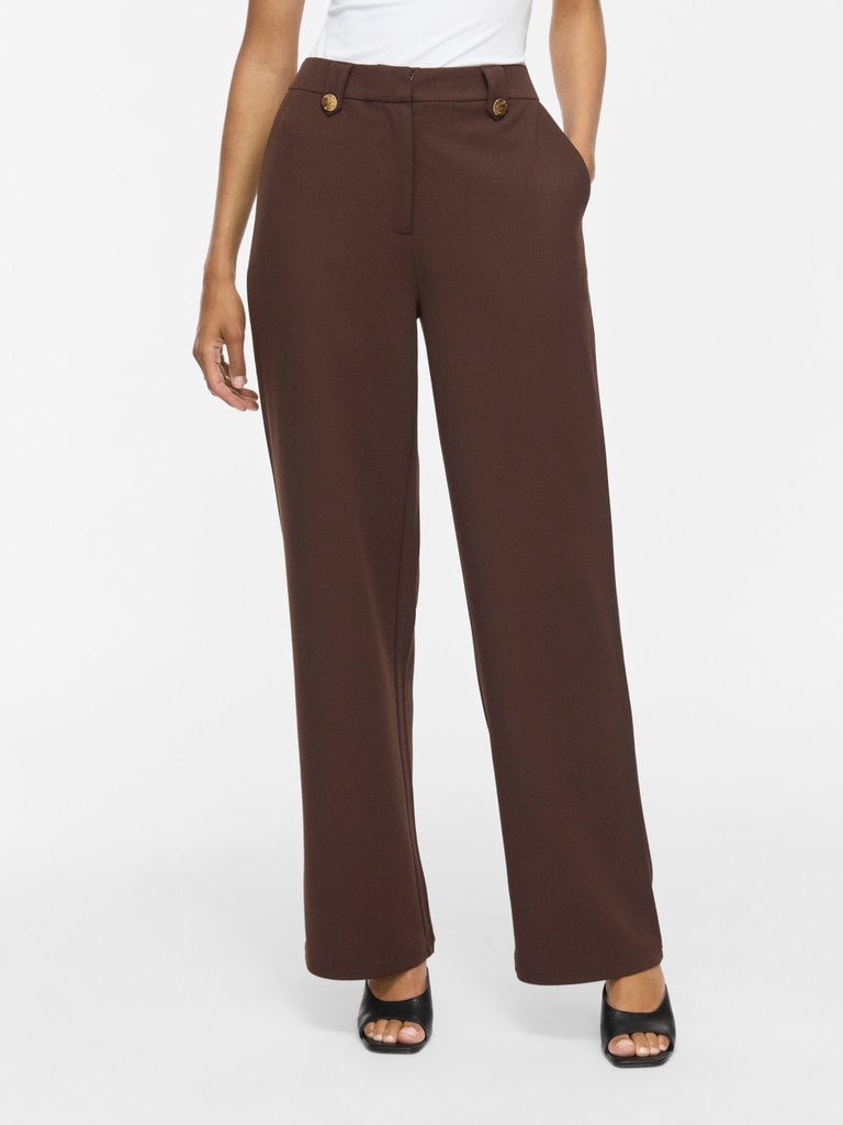 Vila Hose High-Waist Weite Knopfverschluss Coffee Bean Gold Button
