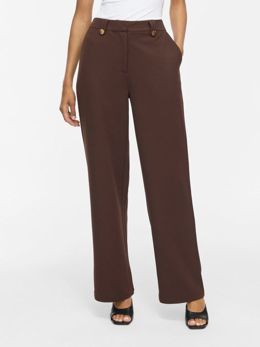 Vila Hose High-Waist Weite Knopfverschluss Coffee Bean Gold Button