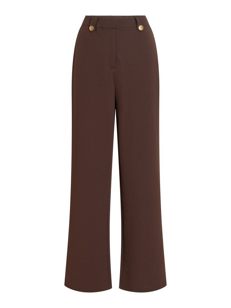 Vila Hose High-Waist Weite Knopfverschluss Coffee Bean Gold Button