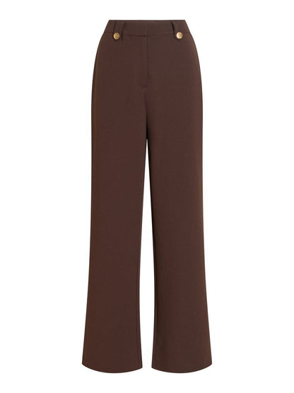 Vila Hose High-Waist Weite Knopfverschluss Coffee Bean Gold Button
