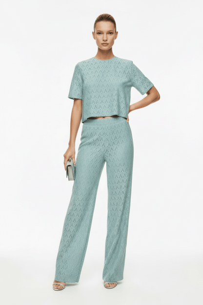 Vila Hose VIAMALINA HW WIDE PANTS/VOL/PB - Blue Surf