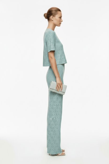 Vila Hose VIAMALINA HW WIDE PANTS/VOL/PB - Blue Surf