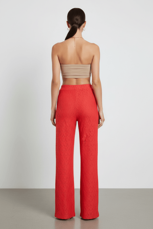 Vila Hose VIAMALINA HW WIDE PANTS/VOL/PB - Hibiscus