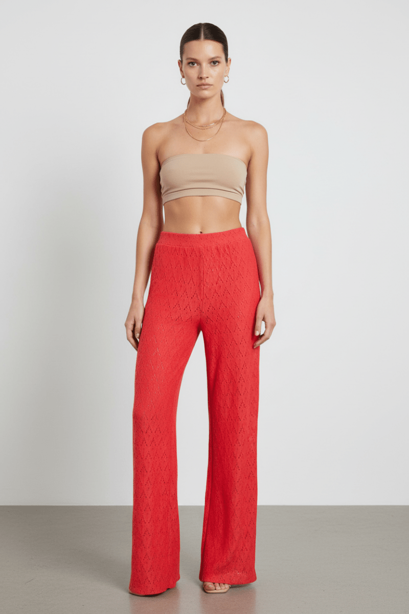 Vila Hose VIAMALINA HW WIDE PANTS/VOL/PB - Hibiscus