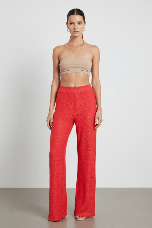 Vila Hose VIAMALINA HW WIDE PANTS/VOL/PB - Hibiscus