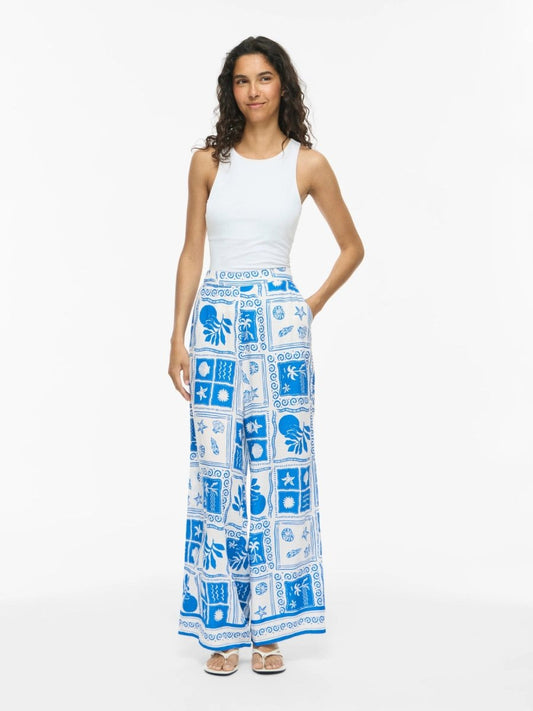 Vila Hose VIJOSIA SCA HW WIDE PANTS - Victoria Blue SCA