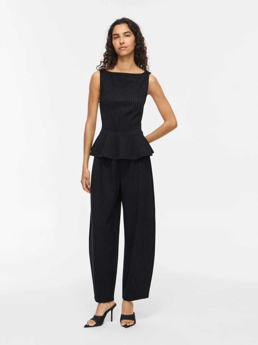 Vila Hose VIMASTRIBA 7/8 HW BARREL PANTS - Black Beauty PINSTRIPE