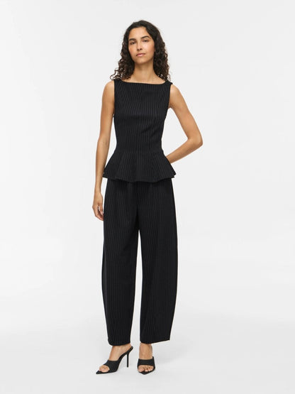 Vila Hose VIMASTRIBA 7/8 HW BARREL PANTS - Black Beauty PINSTRIPE