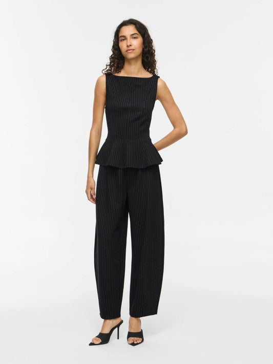 Vila Hose VIMASTRIBA 7/8 HW BARREL PANTS - Black Beauty PINSTRIPE