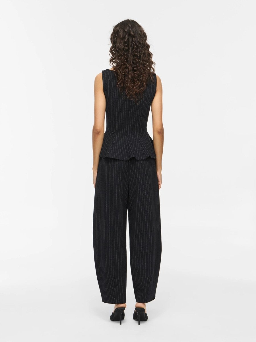 Vila Hose VIMASTRIBA 7/8 HW BARREL PANTS - Black Beauty PINSTRIPE