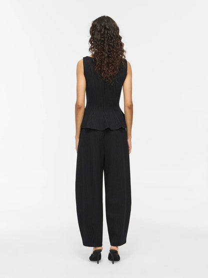 Vila Hose VIMASTRIBA 7/8 HW BARREL PANTS - Black Beauty PINSTRIPE