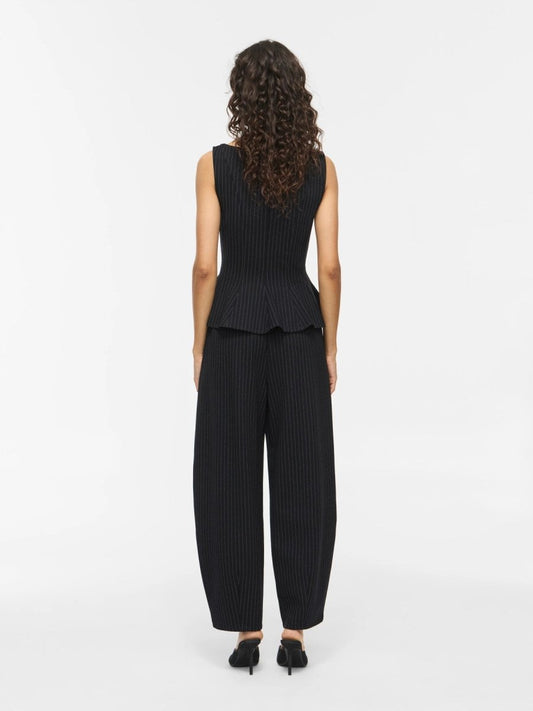 Vila Hose VIMASTRIBA 7/8 HW BARREL PANTS - Black Beauty PINSTRIPE