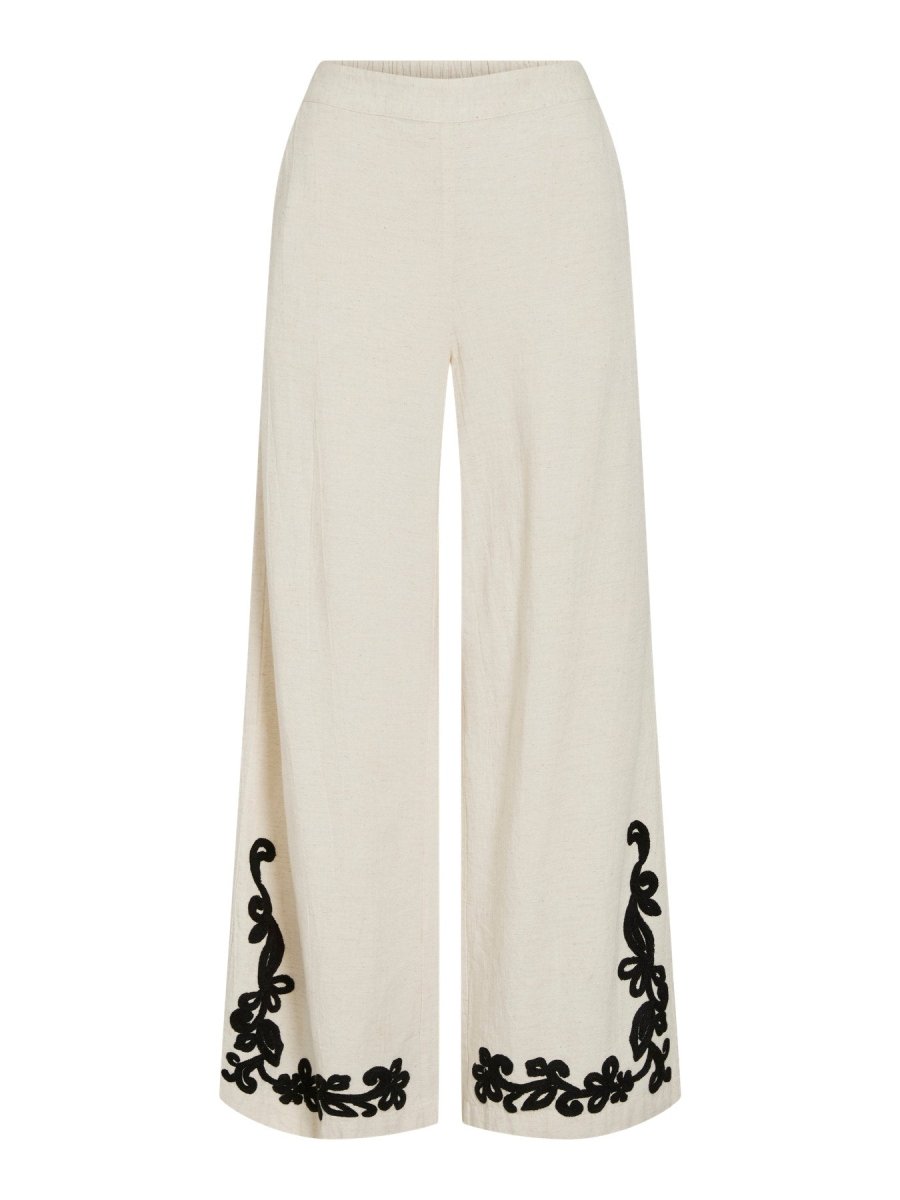 Vila Hose VIPOLLI HW 7/8 EMBROIDERY PANTS - Super Light Natural Melan BLACK