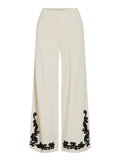 Vila Hose VIPOLLI HW 7/8 EMBROIDERY PANTS - Super Light Natural Melan BLACK