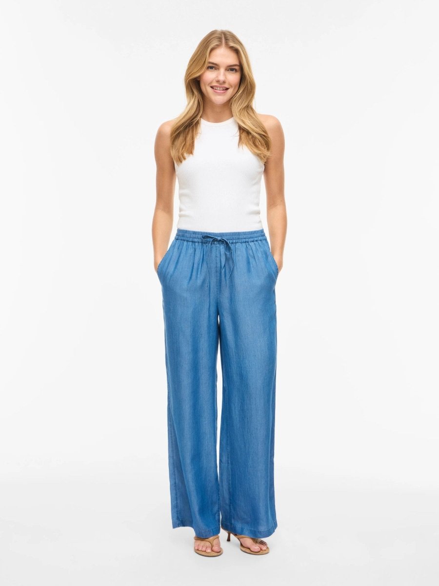 Vila Hose VITEVIRA HW PANT/VOL - Medium Blue Denim