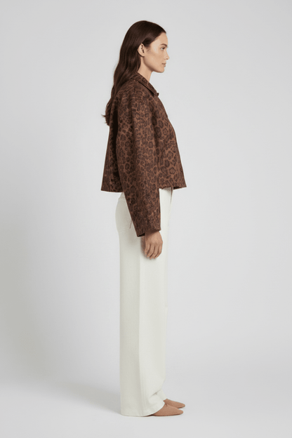 Vila Jacke Kurz Langarm Leo-Print Coffee Bean