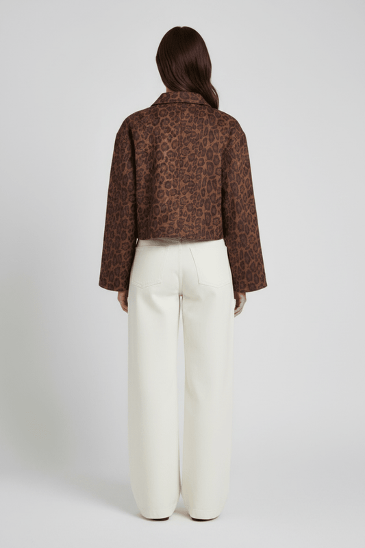 Vila Jacke Kurz Langarm Leo-Print Coffee Bean
