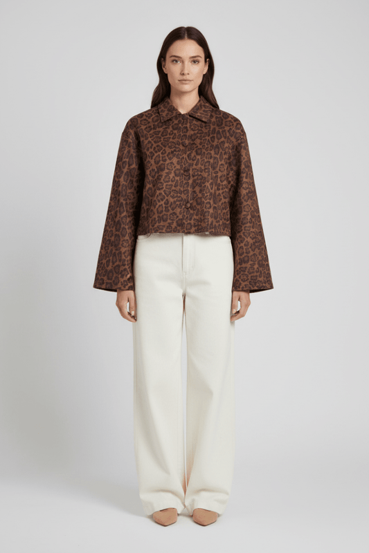 Vila Jacke Kurz Langarm Leo-Print Coffee Bean