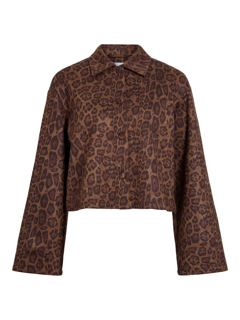 Vila Jacke Kurz Langarm Leo-Print Coffee Bean