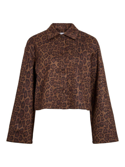 Vila Jacke Kurz Langarm Leo-Print Coffee Bean