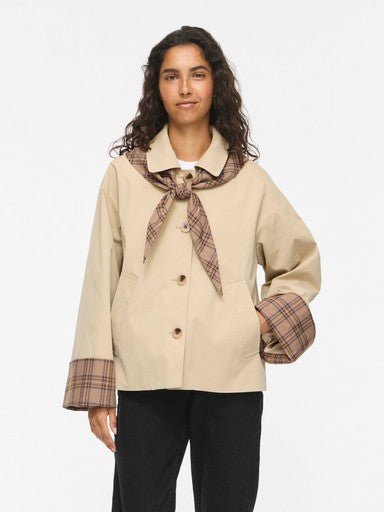 Vila Jacke Langarm Detail Fields Of Rye Check Scarf