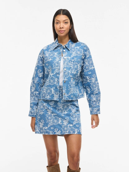 VILA Jeansjacke VIIANAIS NEW L/S JACQUARD DENIM JACKET - Light Blue Denim JACQUARD