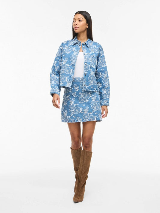 VILA Jeansjacke VIIANAIS NEW L/S JACQUARD DENIM JACKET - Light Blue Denim JACQUARD
