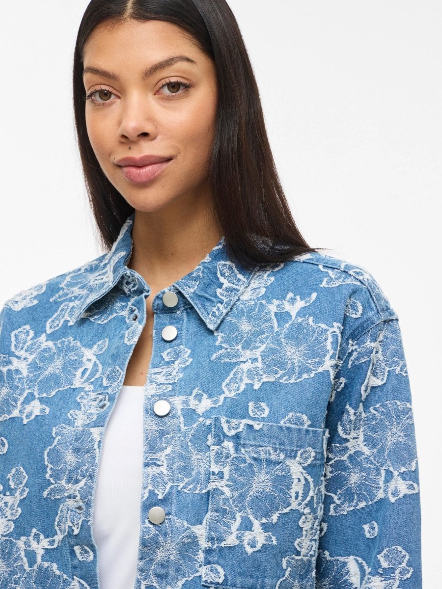 VILA Jeansjacke VIIANAIS NEW L/S JACQUARD DENIM JACKET - Light Blue Denim JACQUARD
