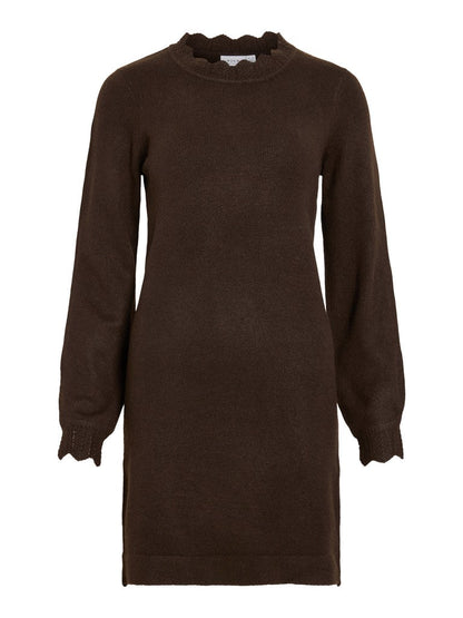 Vila Kleid Rundhals Langarm Strick Coffee Bean Melange
