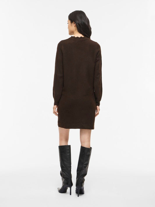 Vila Kleid Rundhals Langarm Strick Coffee Bean Melange