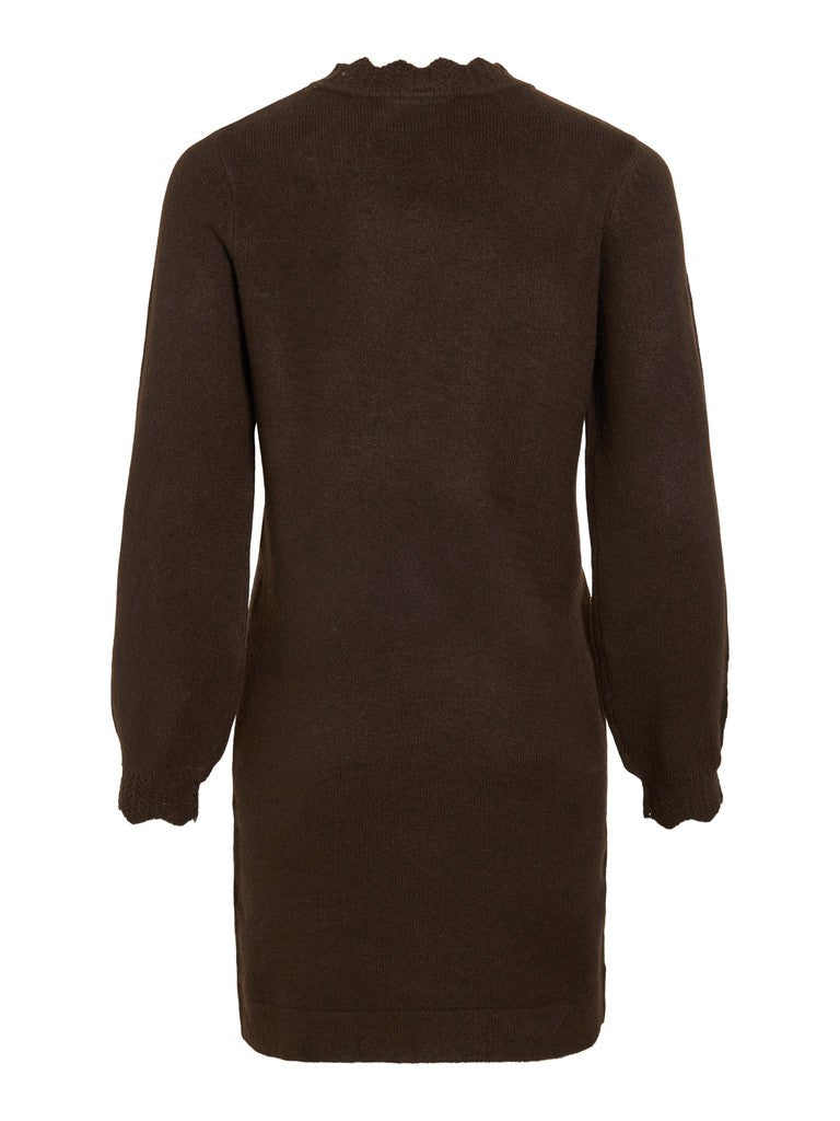 Vila Kleid Rundhals Langarm Strick Coffee Bean Melange