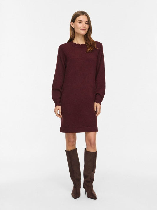 Vila Kleid Rundhals Langarm Strick Port Royale Melange