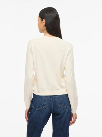 VILA Knit Cardigan VIMALU O - NECK L/S KNIT CARDIGAN - Sandshell MELANGE