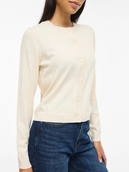 VILA Knit Cardigan VIMALU O - NECK L/S KNIT CARDIGAN - Sandshell MELANGE