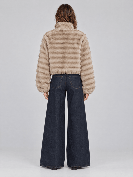 Vila Kurze Jacke Vikiva in Feather Gray Brown Stripe