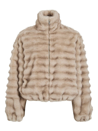Vila Kurze Jacke Vikiva in Feather Gray Brown Stripe